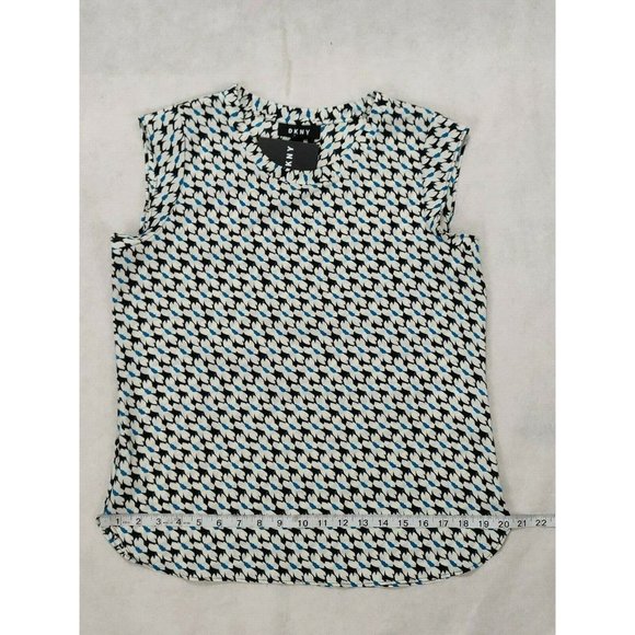 DKNY Womens Blouse Small White Printed Cap Sleeve - Picture 7 of 12